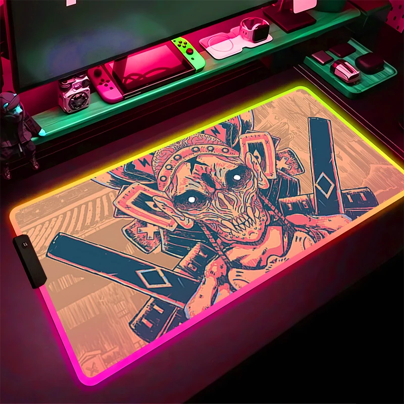 

RGB LED Mouse Pad Gaming Mat PC Accessories Mousepad Desk Mat Non Slip Extended Pad Oni Hannya Samurai Mask Rubber Keyboard Pad