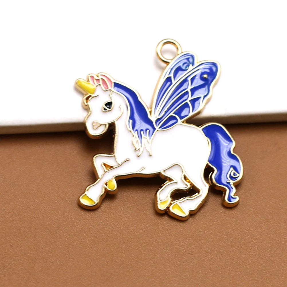 

10Pcs Flying Horse Necklace Pendant Colorful Alloy Charms for DIY Jewelry Making Unique Unicorn Dangling Accessories