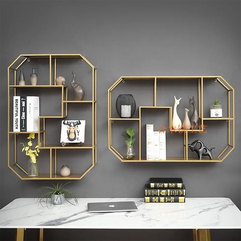 

Nordic Iron Art Wall Shelf Home Living Room Wall Storage Bookshelf Creative Grid Living Room Wine Rack Wall Cabinet