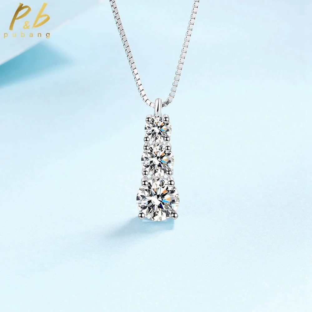 

PuBang Fine Jewelry Solid 925 Sterling Silver Sparkling Moissanite Diamond Pendant Necklace for Women Wedding Gift Free Shipping