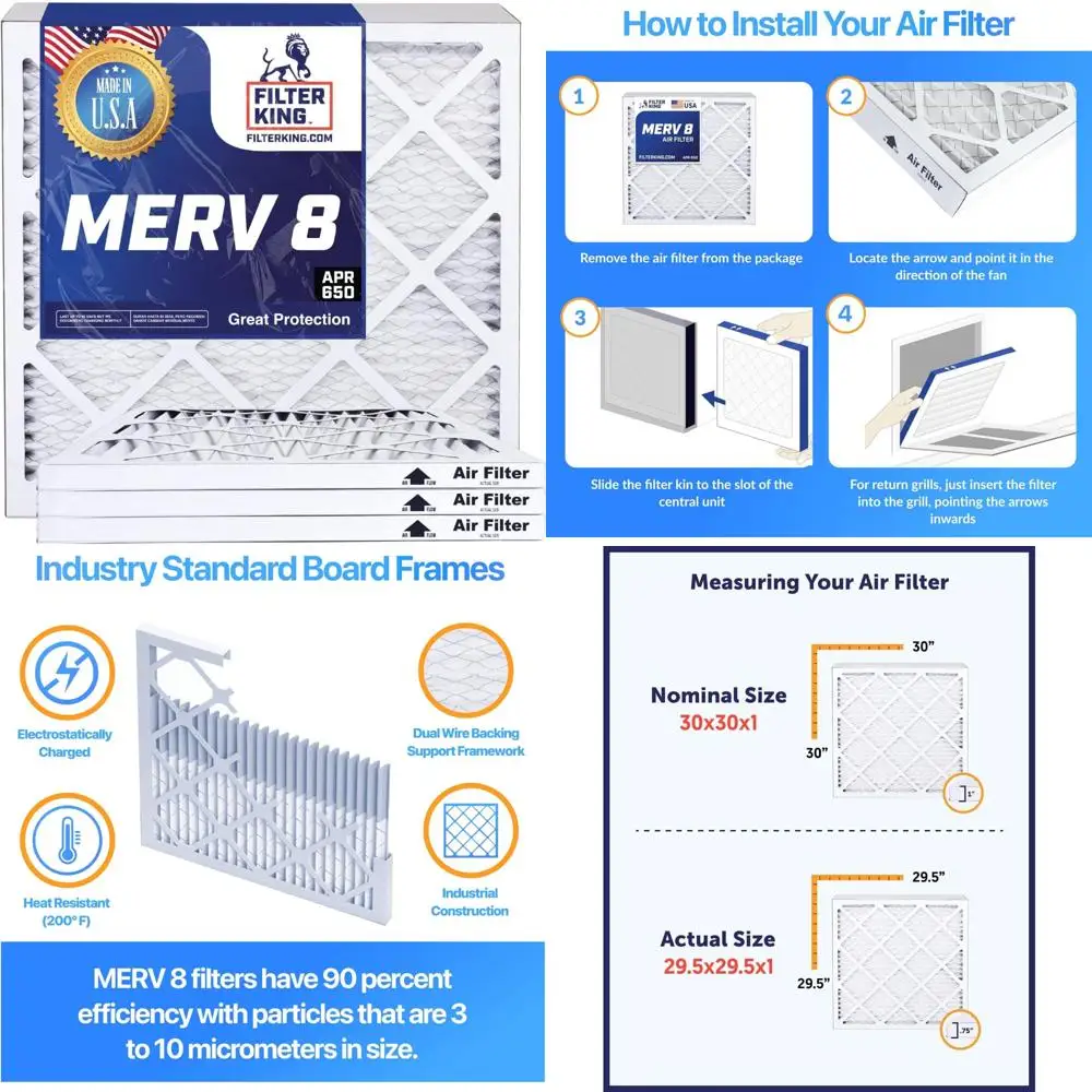 

HVAC Pleated A/C Furnace Filters 20x32x1 MERV 8 Air Filter 6-Pack Made in USA Actual Size 20x32x0.75