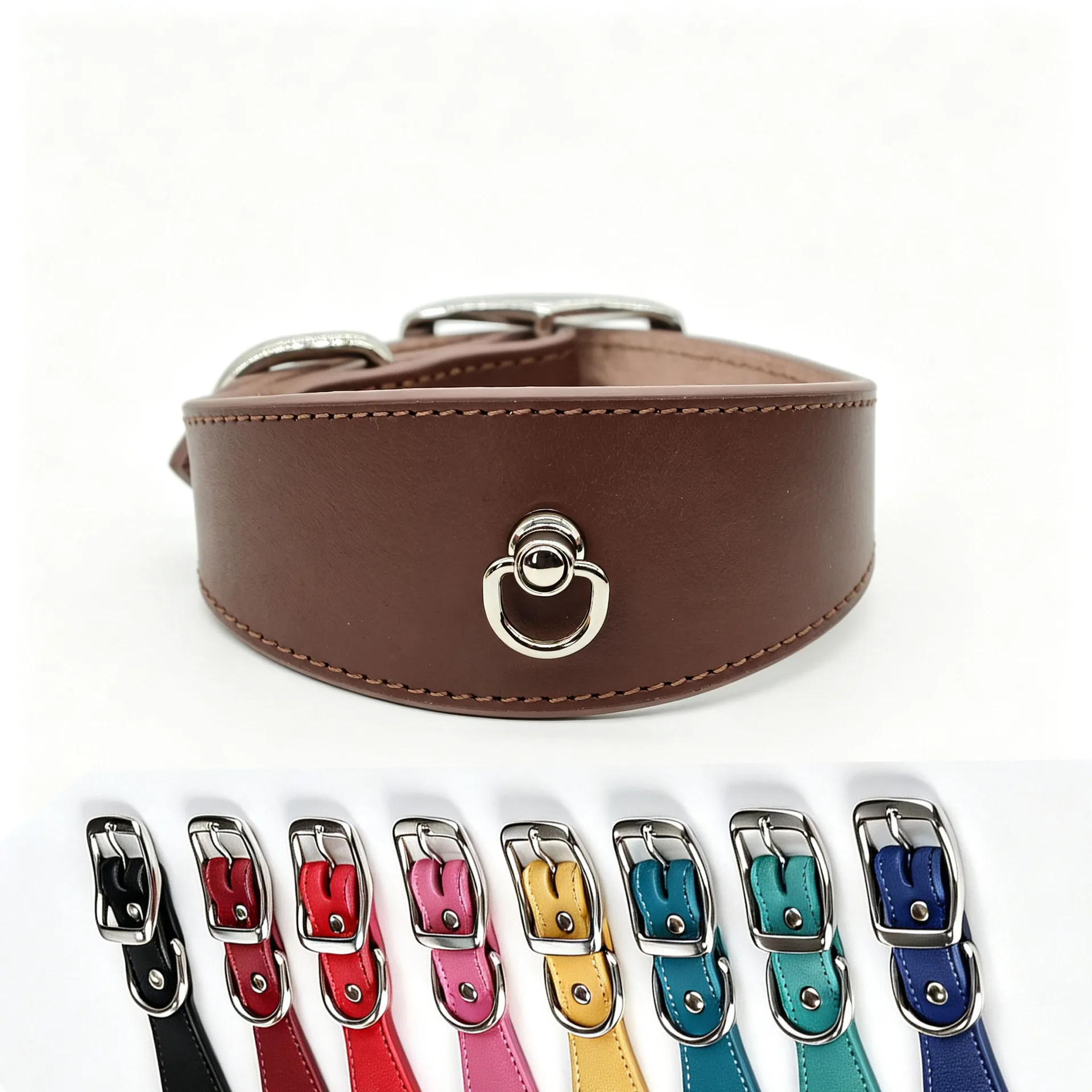 Genuine Leather Dog Collar for Greyhound  Whippet Sighthound 2 Inch Wide comfort Anti‑Choke Collar with Snap for ID Tag