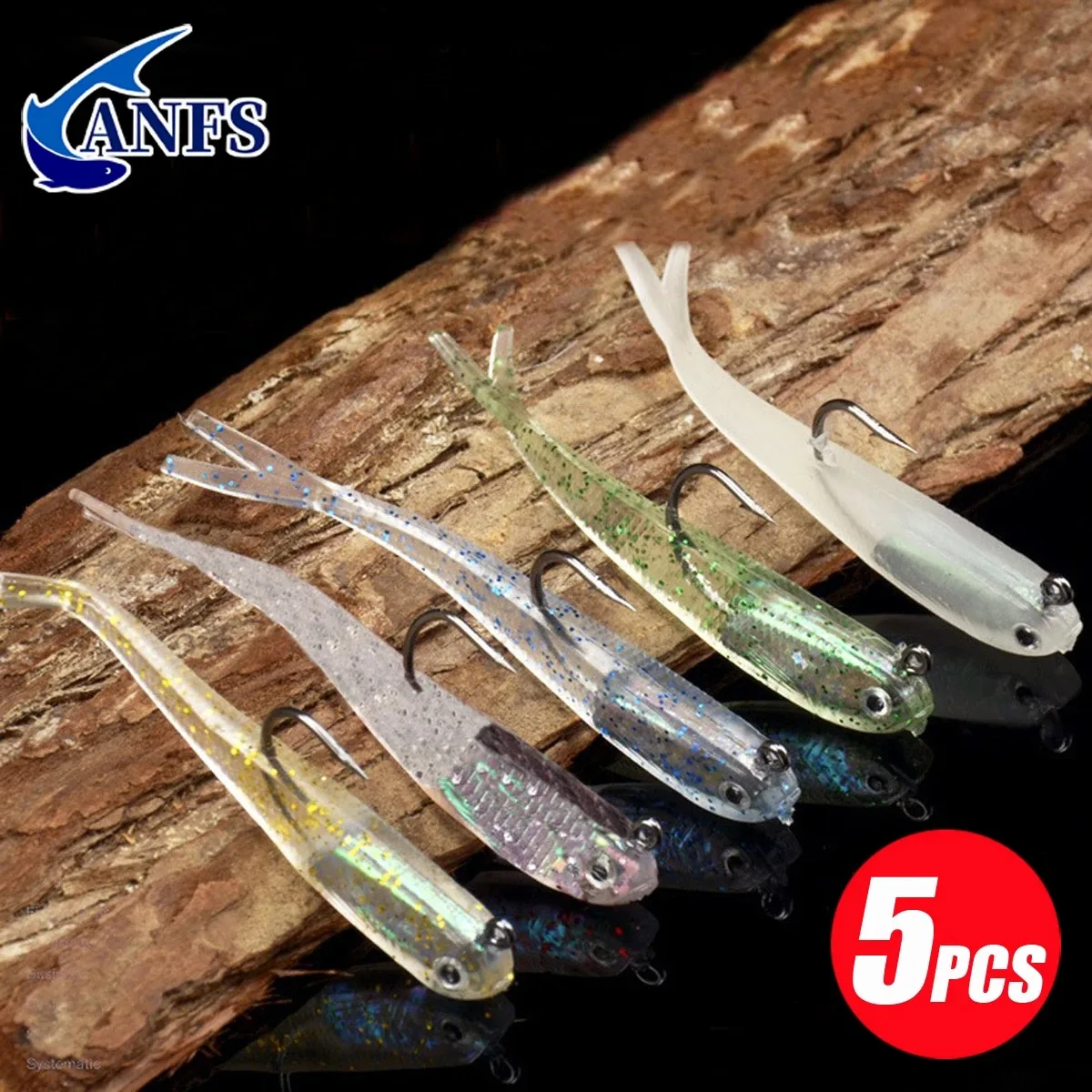 ANFS 5pcs Silicone Fishing Lures Soft Artificial Bait with Hooks for Saltwater and Freshwater