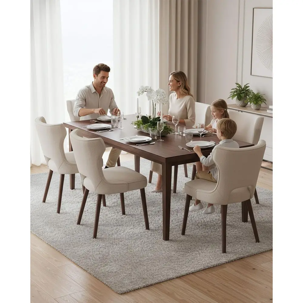 مجموعة من 4 كراسي خشبية لتناول الطعام في المزرعة، وكراسي مطبخ منجدة حديثة، مناسبة للمطاعم والمقهى، باللون البيج