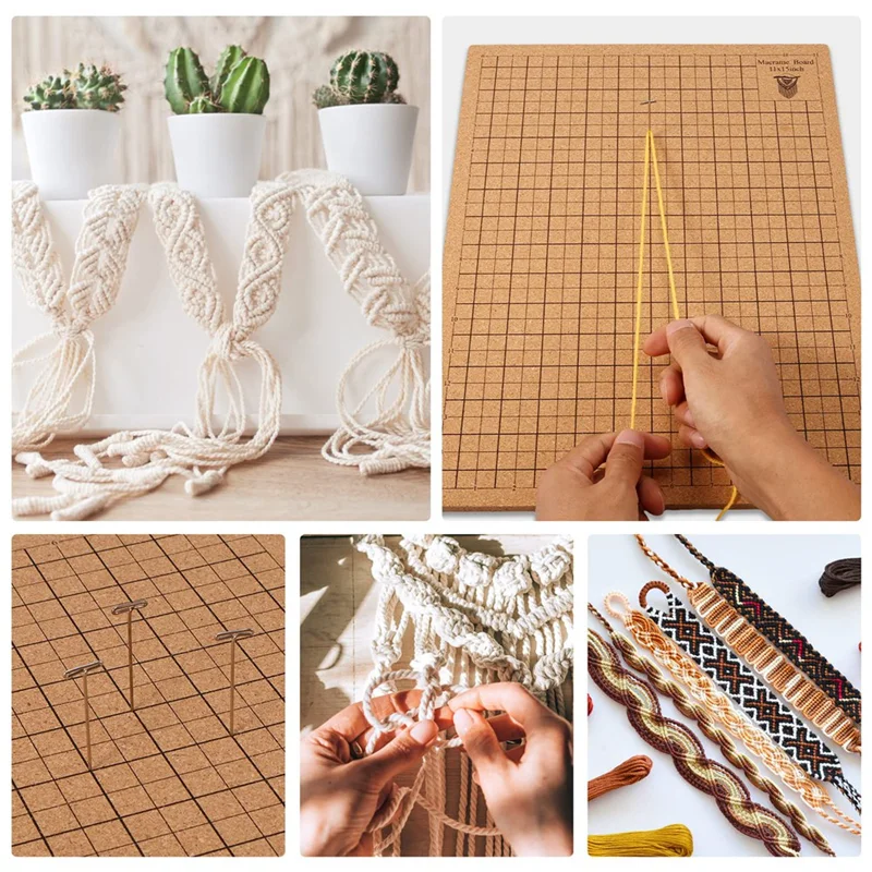 Macrame Board with Pins, 12x16In Portable Double Side Macrame Project Board with Grids,Reusable Macrame Board