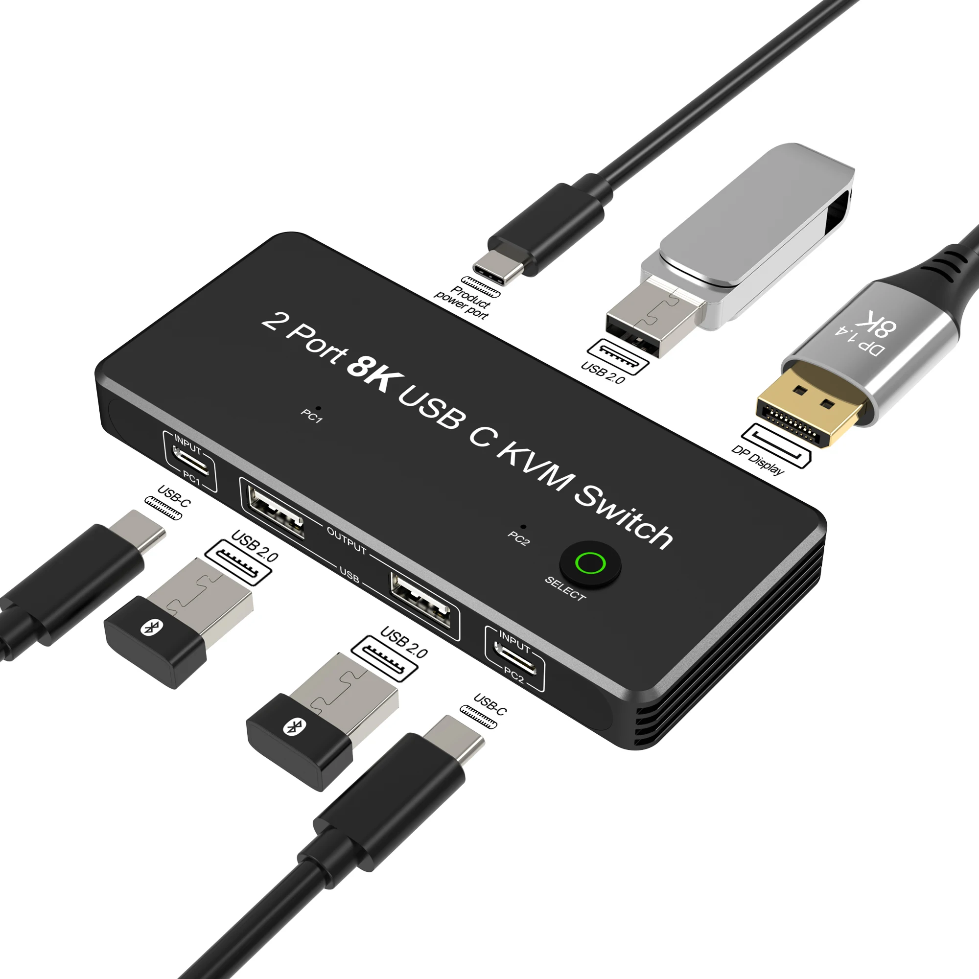 Thunderbolt 3/4 kvmスイッチUSB-Cから3ポートを備えたプレイポート