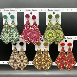 Vintage Palace Style Rhombus Wooden Earrings for Women Long Artistic Painted Earring Party Anniversary Jewelry