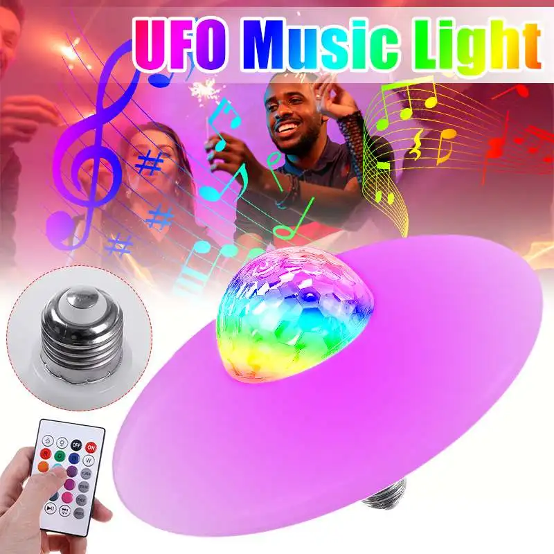 UFO Smart Music Light Bulb LED سمّاعات بلوتوث مع 24 مفتاحًا للتحكم عن بعد ستبليس يعتم لمبة الموسيقى