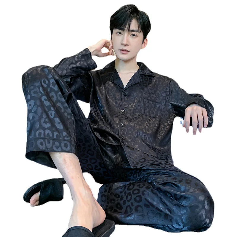 Pajama Sets Mens Ice Silk Satin Pyjama Loungewear Nightwear Long Sleeve Sleep Trousers Autumn Pajamas Sleepwear Lover Pijamas