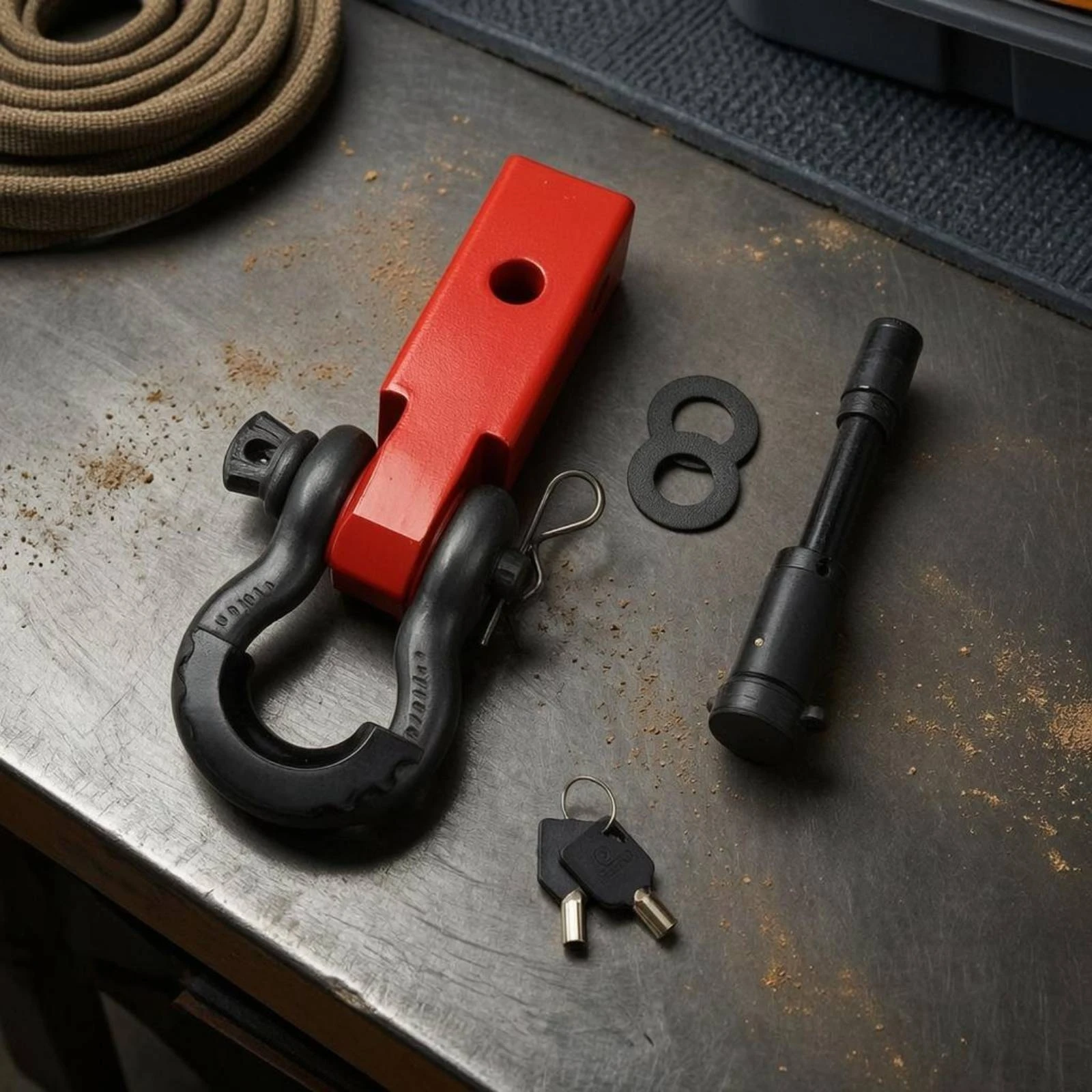 Hitch Tow Hook Assembly Keyed Lock Tow Hook Assembly D Loop Hitch Shackle Rounded Opening Vehicle Accessory Corrosion Resistant view 3