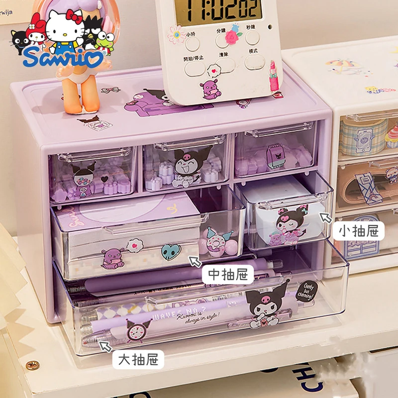 Imagem -06 - Sanrio Desenhos Animados Compartimento Caixa de Armazenamento Pequenos Objetos Gaveta do Desktop Bonito Jóias Papelaria Caixa de Armazenamento