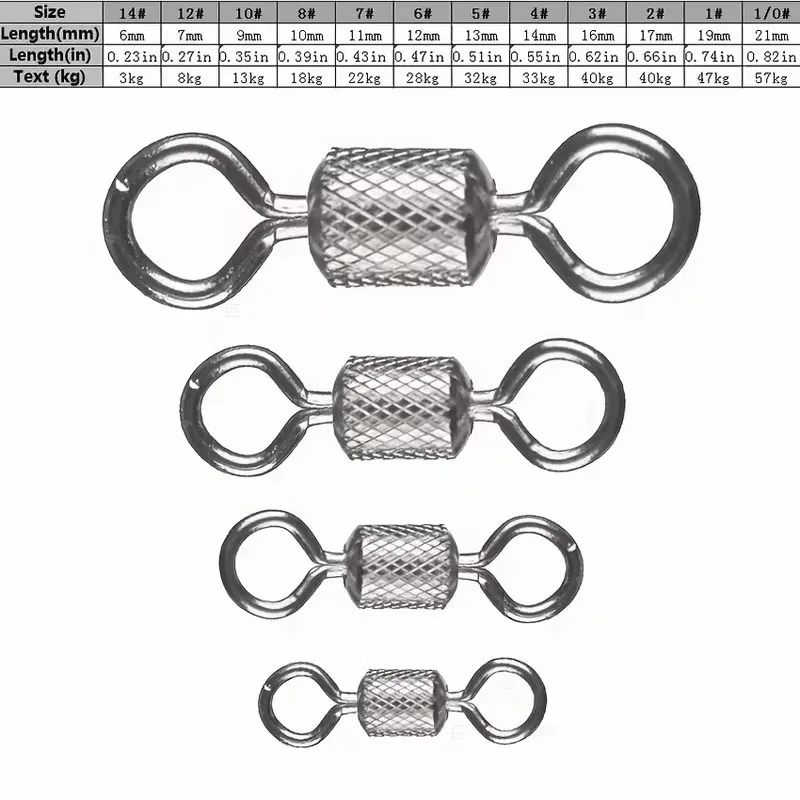 100PCS Fishing Swivels Ball Bearing Swivel Connector with Safety Snap Solid Rings Rolling Swivel for Carp Fishing Accessories