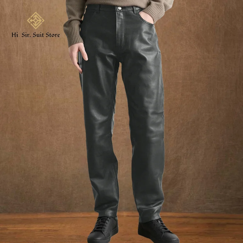 Pantalones clásicos de cuero para hombre, pantalones de discoteca ajustados para hombre, pantalones elásticos para motociclismo, trabajo, senderismo, ropa para exteriores, estilo Punk