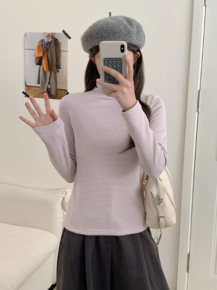 

Теплый полосатый базовый слой Fce на подкладке irt, женский свободный длинный термотоп све High Ne, футболка больших размеров для похудения