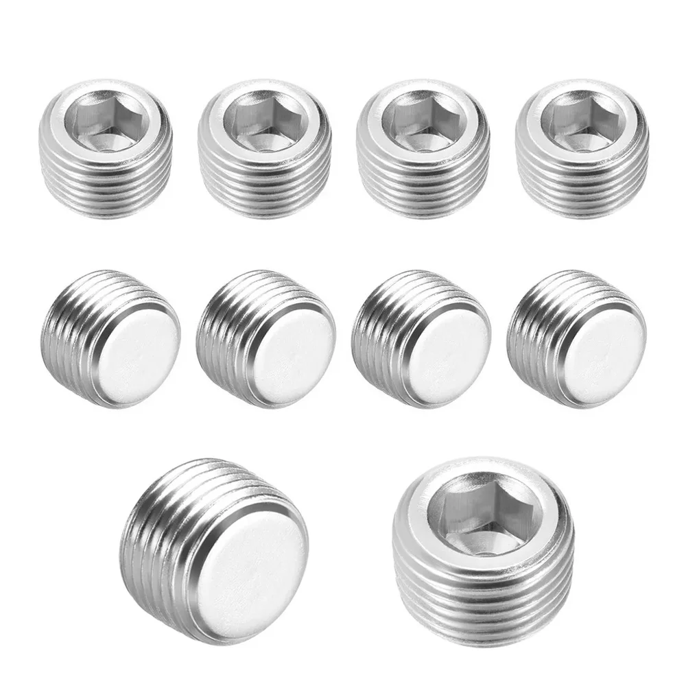10 Pack 1/16 1/8 1/4 3/8 1/2 3/4 1 BSPT NPT Male Thread Hex Socket Allen Pipe Plug Stainless Steel SS304