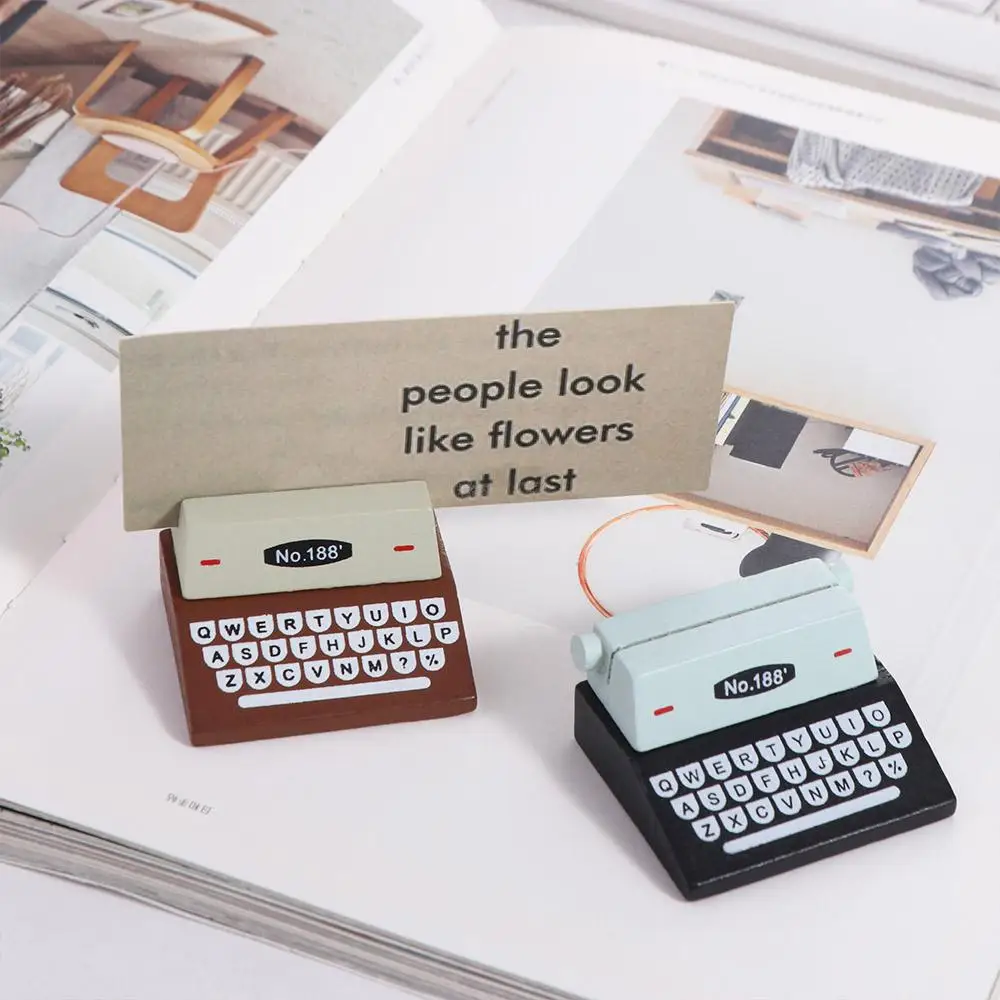 Funny Wood Table Stand Card Holder Note Clip Typewriter Shape Photo Clips Holder Stationery Card Clip Desktop Ornament Office