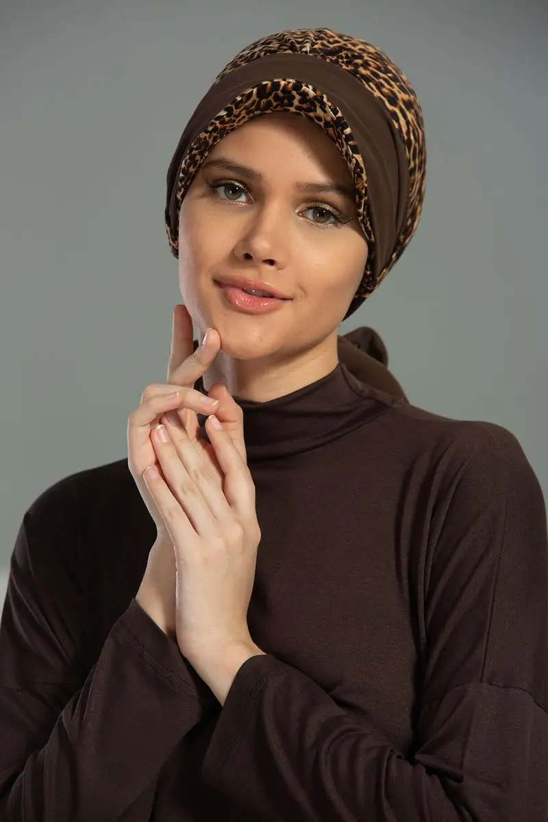 Chiffon Belted Hoed Bone Luipaard Patroon