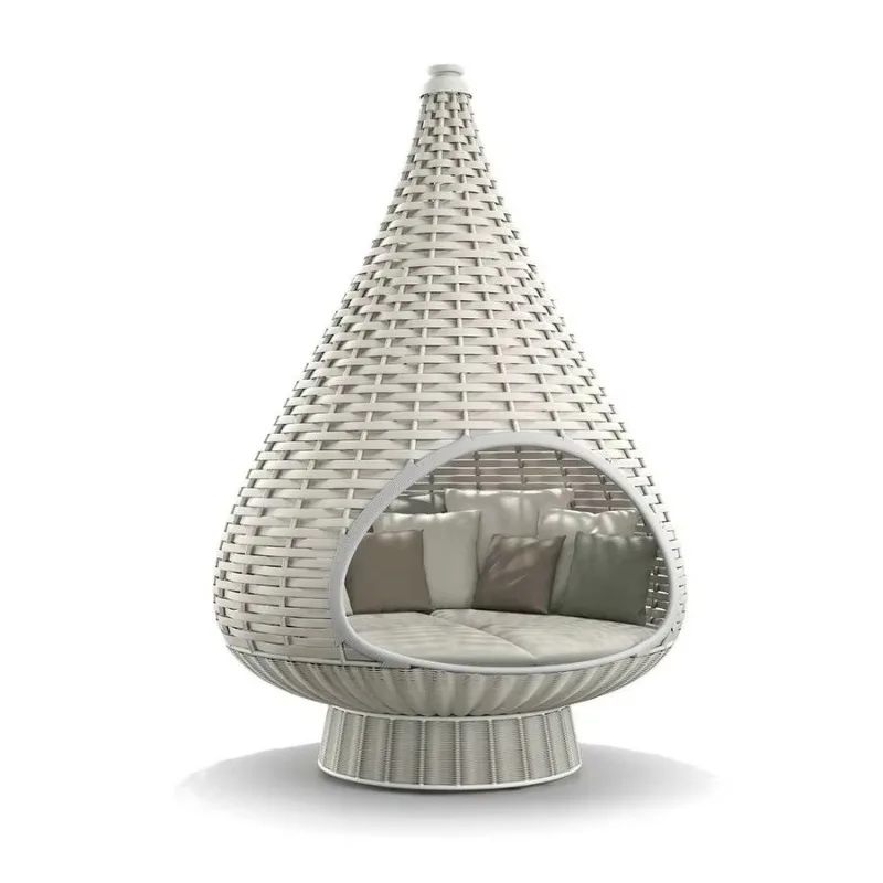 تصميم فاخر فريد من نوعه للحديقة من ألياف عش المنسوجة خفيفة الوزن ومقاومة للماء كرسي قائم خارجي 360 درجة من الألومنيوم #5