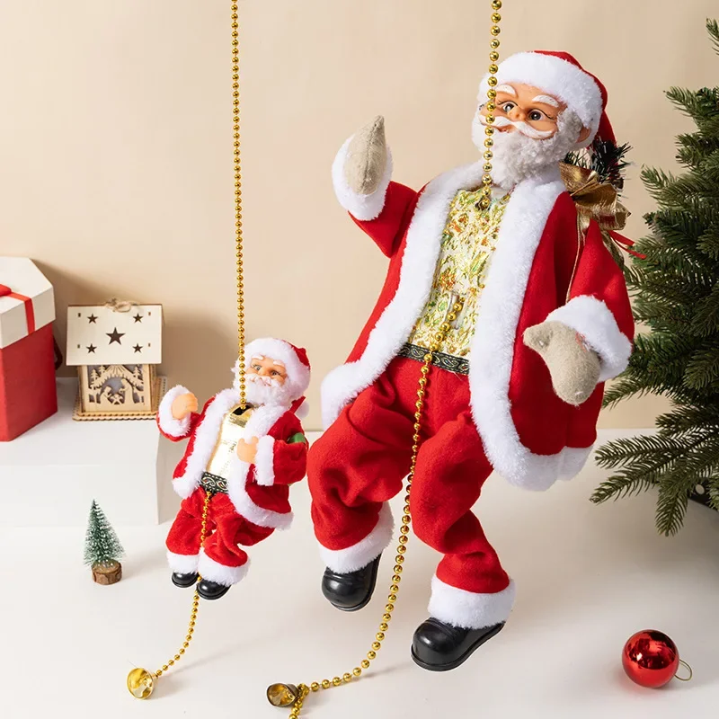 New Large Electric Christmas Toy Climbing Beads Santa Claus Christmas Cane Plug-In Santa Claus PVC Material Home Decor Mini Mode