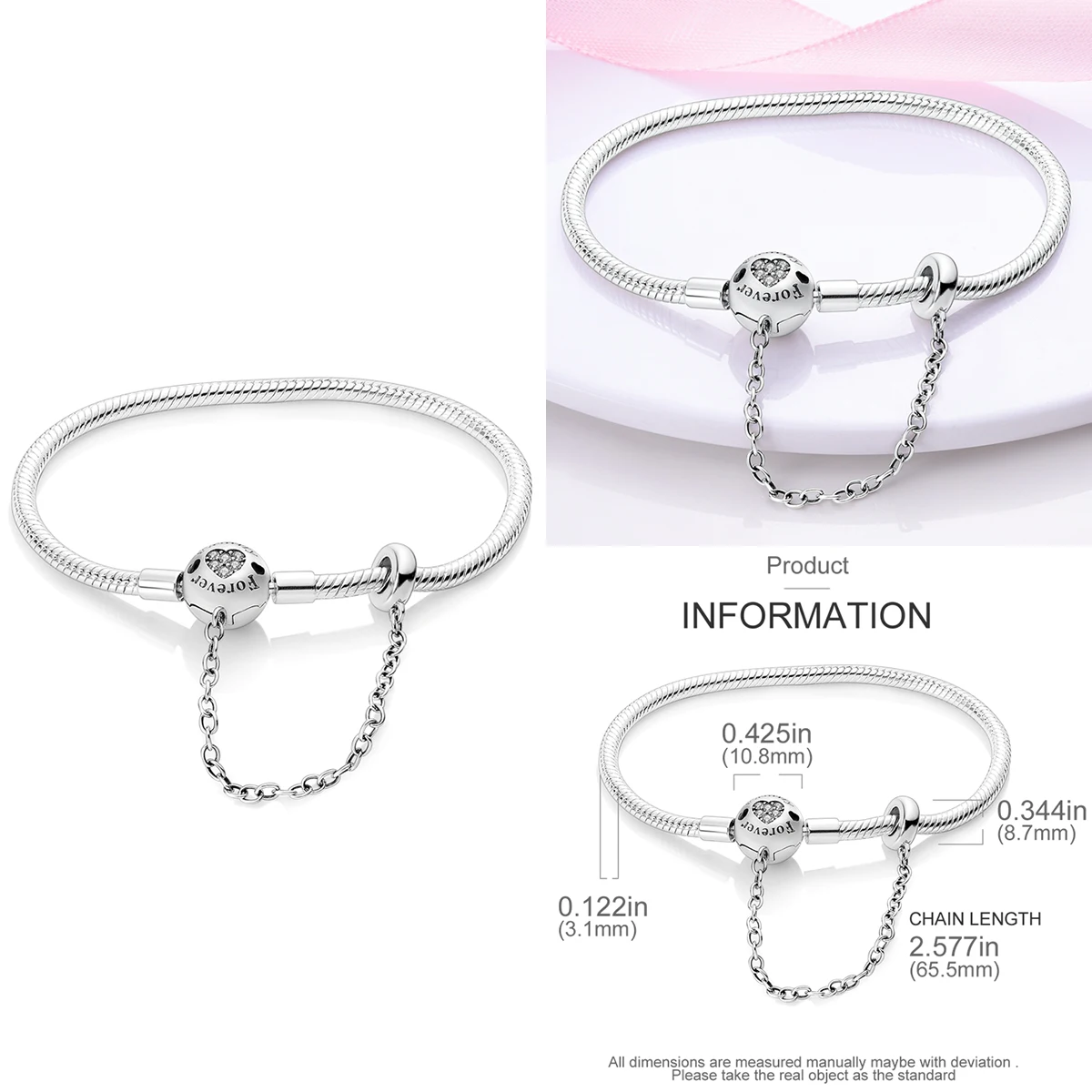 

Original 925 Sterling Silver Infinite Love Eternal Heart Bracelets Safety Chain for DIY Charm Bead Women Jewelry Birthday Gift