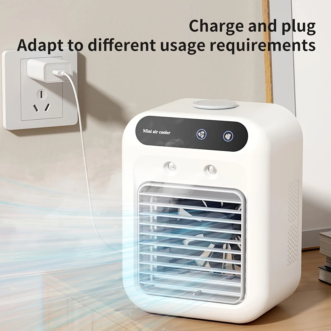 Portable Air Conditioner, Portable Cooling Wind Fan, 6000mAh Air Wind Fan, USB-C Charging, 2 Types of Wind Speed and 2 Types of Air Wind Model (Connection/Interchange), Portable Integrated Air Wind Fan, Cooling Function