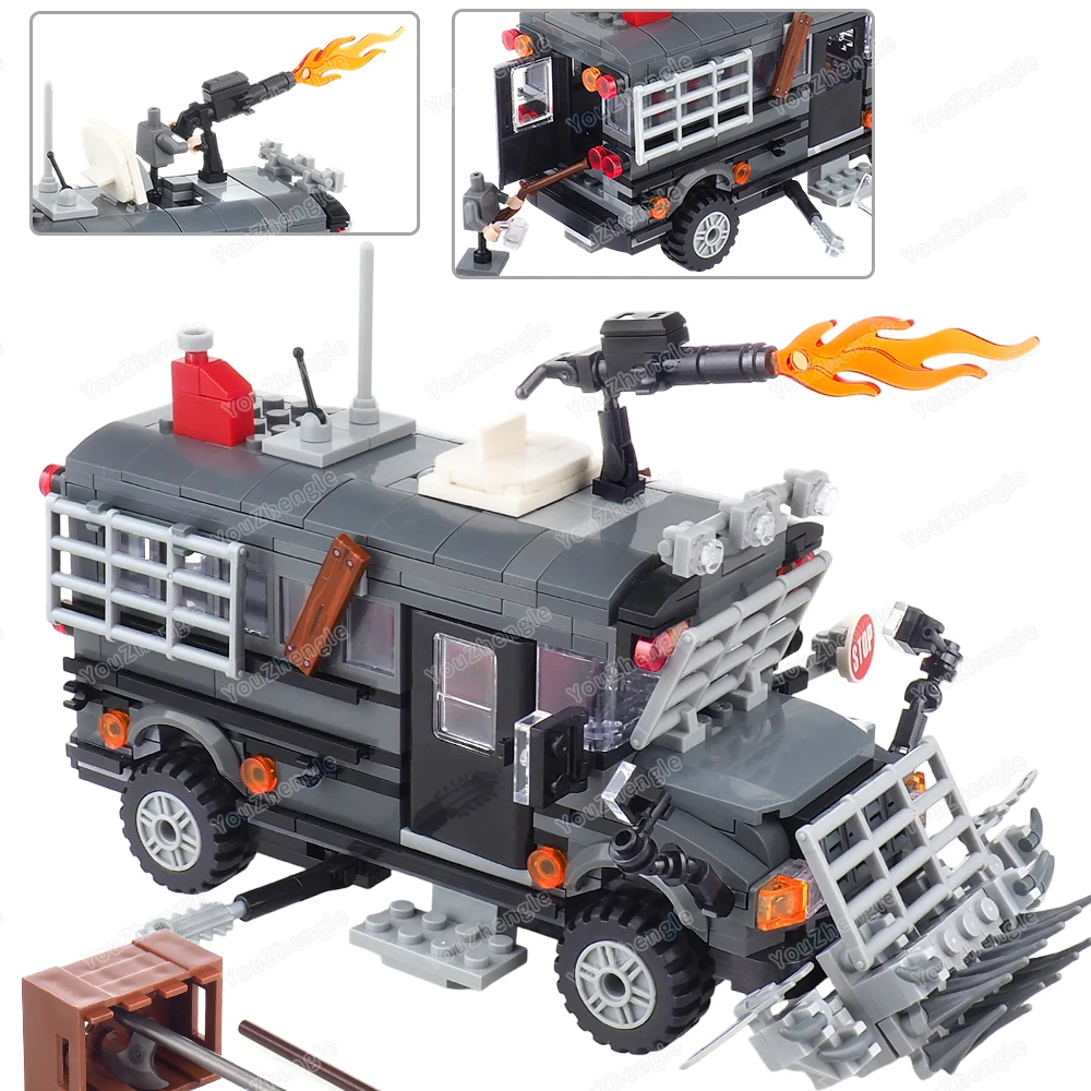 Apocalypse Armored Vehicle Dark Gray Bus Building Block MOCFigures Weapons Armored Escape Vehicle Equipment Scene Model Gift Toy