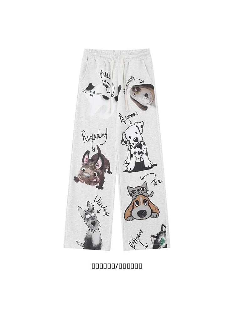 

Street Sle Casual Loose Straight Leg Pants Brand Cartoon Dog Letter Print Youthful Energy Winter Collection Men's Wear