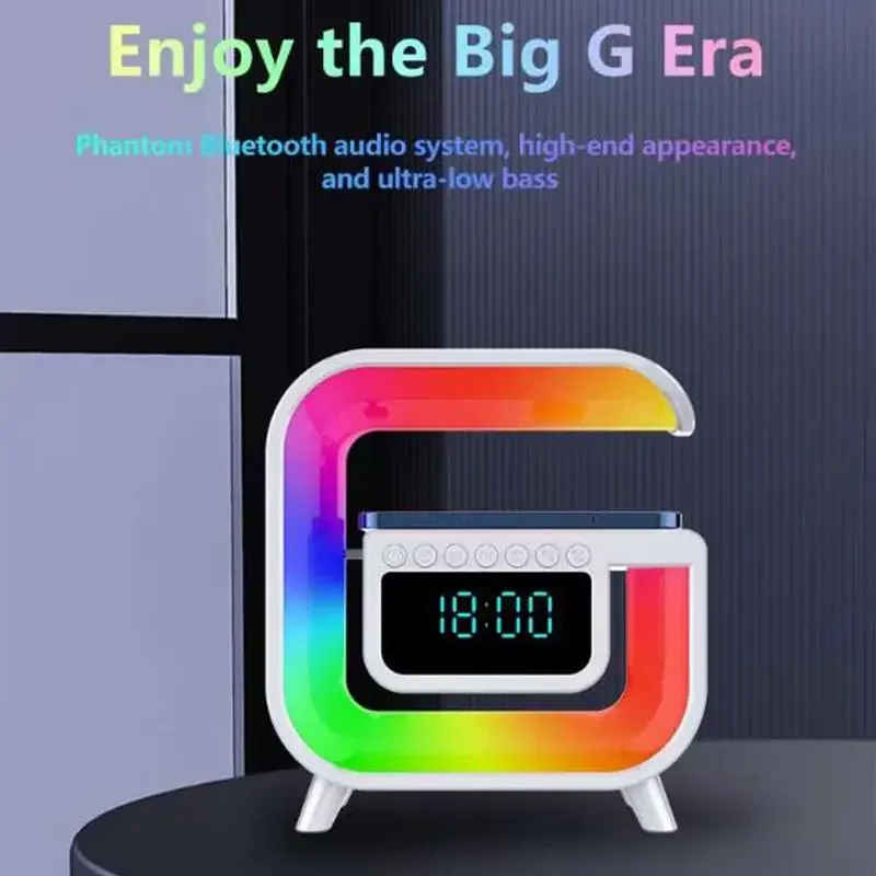 Wireless Speaker With Lights Night Light Speaker Desk Lamp Atmosphere Lamp With Alarm Clock LED Lights Wireless Charger Table