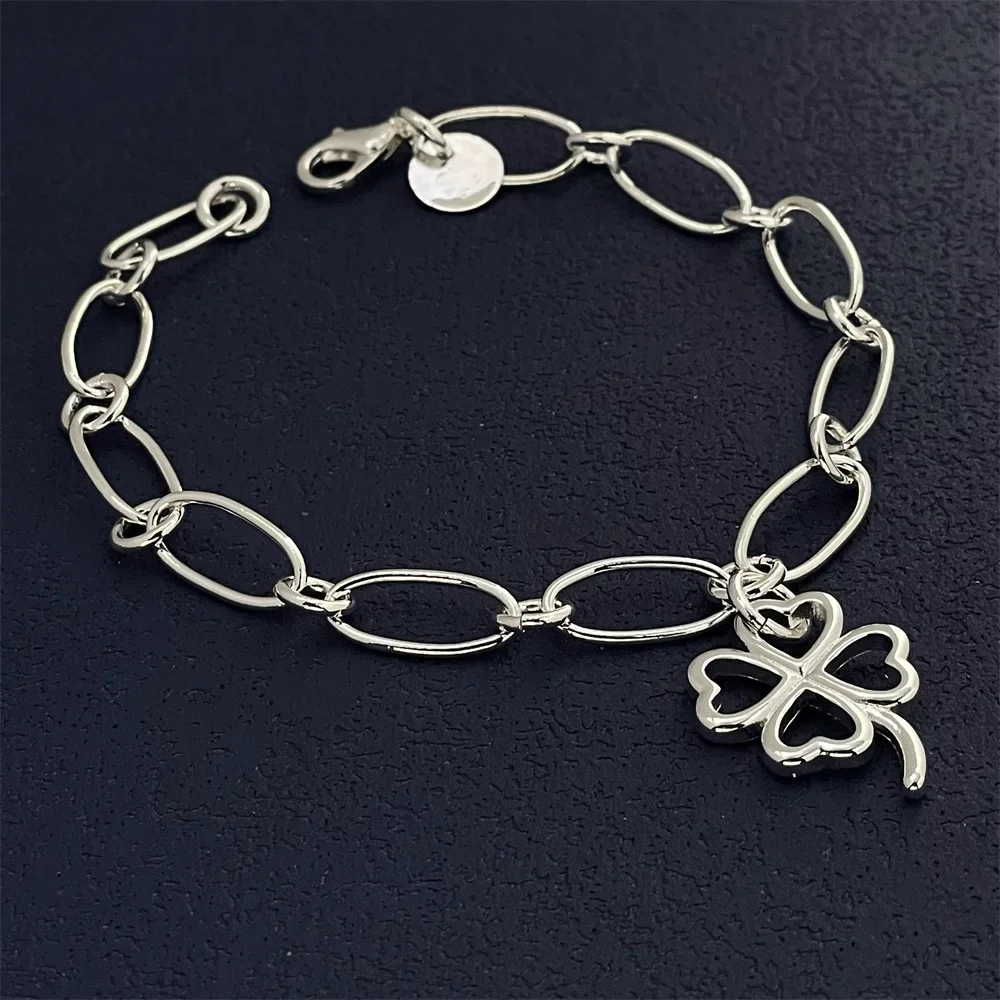 Fashion Kpop 925 Sterling Silver Pretty Four-Leaf Clover Bracelets For Women Street Versatile Jewelry Wedding Party Gifts