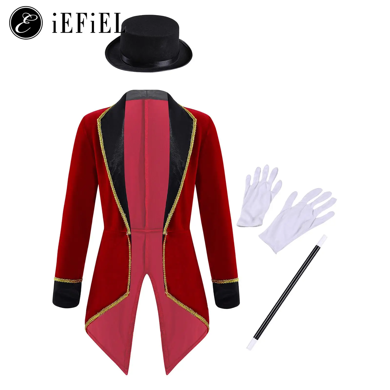 

Boys Girls Halloween Circus Ringmaster Costume Tailcoat Canivals Lion Tamer Cosplay Jackets Long Sleeves Magician Tuxedo Blazers