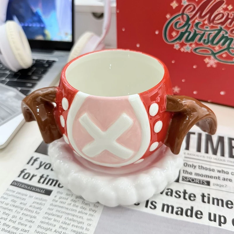 JUSTINLAU Coffee Cup and Saucer Set Ceramic Relief Water Cup Anime-themed Coffee Mug Set for Kids Home Breakfast Milk/Juice Cup
