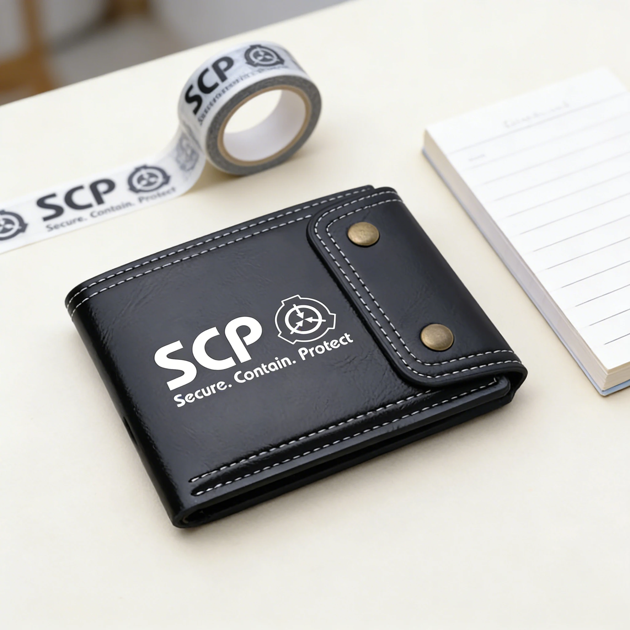 

Короткие Кошельки SCP Foundation из аниме, Кожаные Кошельки для монет с масляным воском, черные кошельки унисекс с держателем для карт и удостоверения личности