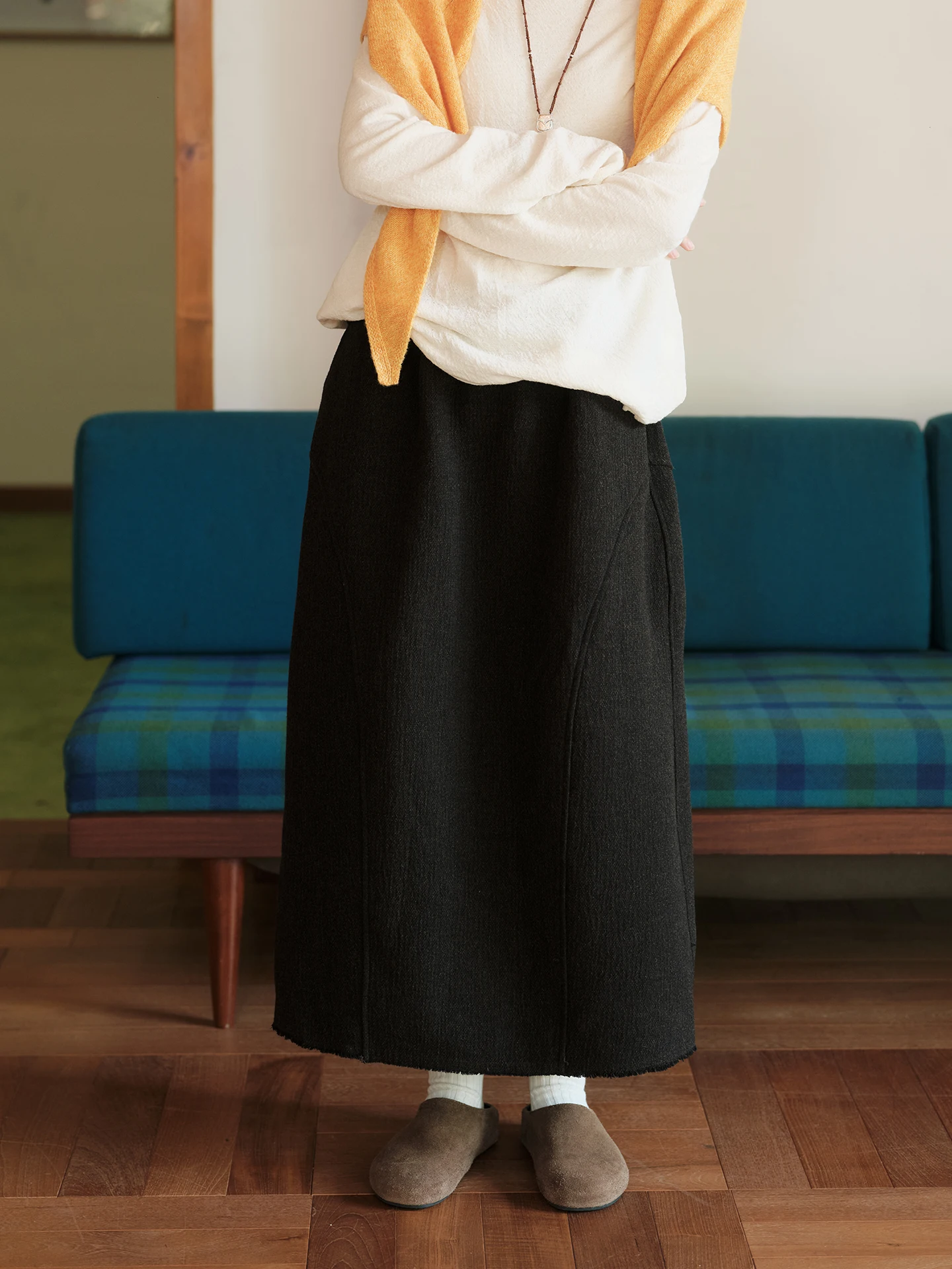 

Warm Wool Blend Midi Skirt Deep Brown Women's Autumn Winter Faion Gentle Sle Cotton Polyester Blend Straight Cut Skirt