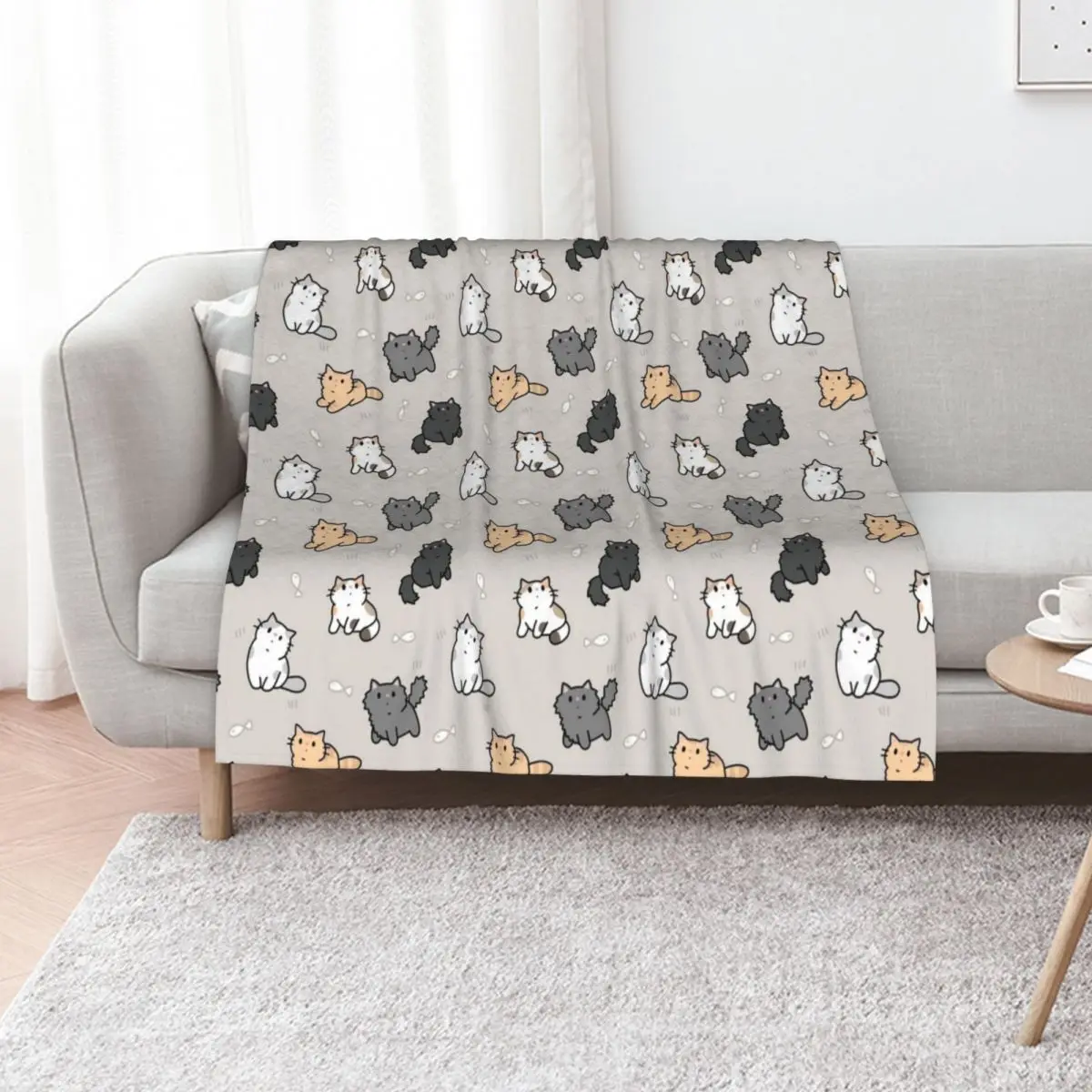 Kittens and fish pattern Throw Blanket Hairys Heavy Blankets For Baby Bed For Baby manga Blankets
