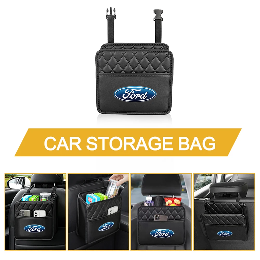 1pcs PU Leather Car Storage Bag Auto Seat Back Organizer For Mustang GT Focus Mk2 Mk3 Fiesta Ranger Mondeo S-MAX Kuga Shyelby