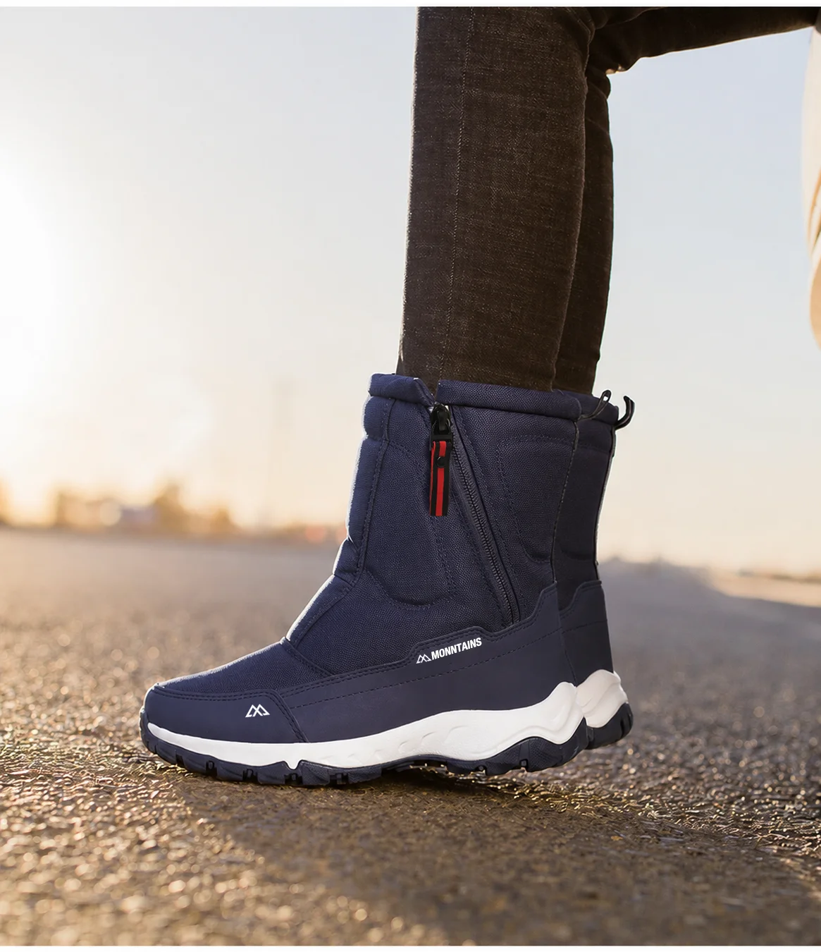 Herrenstiefel, Winterschuhe für Herren, warme Schneestiefel, kniehohe Herrenschuhe, warme Schuhe, dicke, flauschige Winterschuhe für Herren und Damen, Baumwollschuhe. – Detail 5