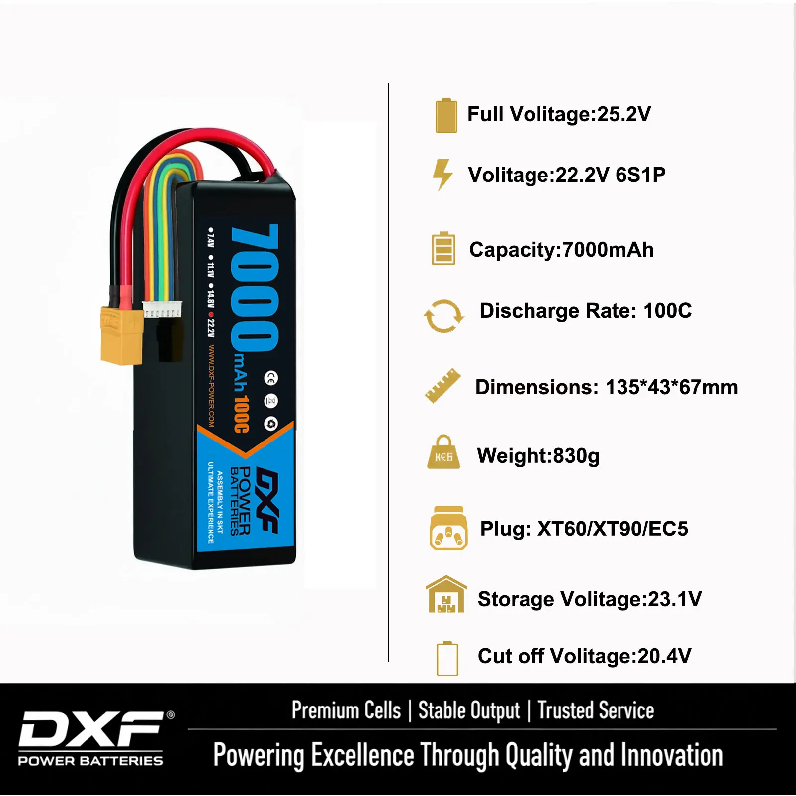 DXF Lipo batterie 2S 3S 4S 6S 10000mAh 9200mAh 6500mAh 7000mAh 350mAh 380mAh 550mAh 1550mAh 2200mAh pour voiture FPV quadrirotor Drone