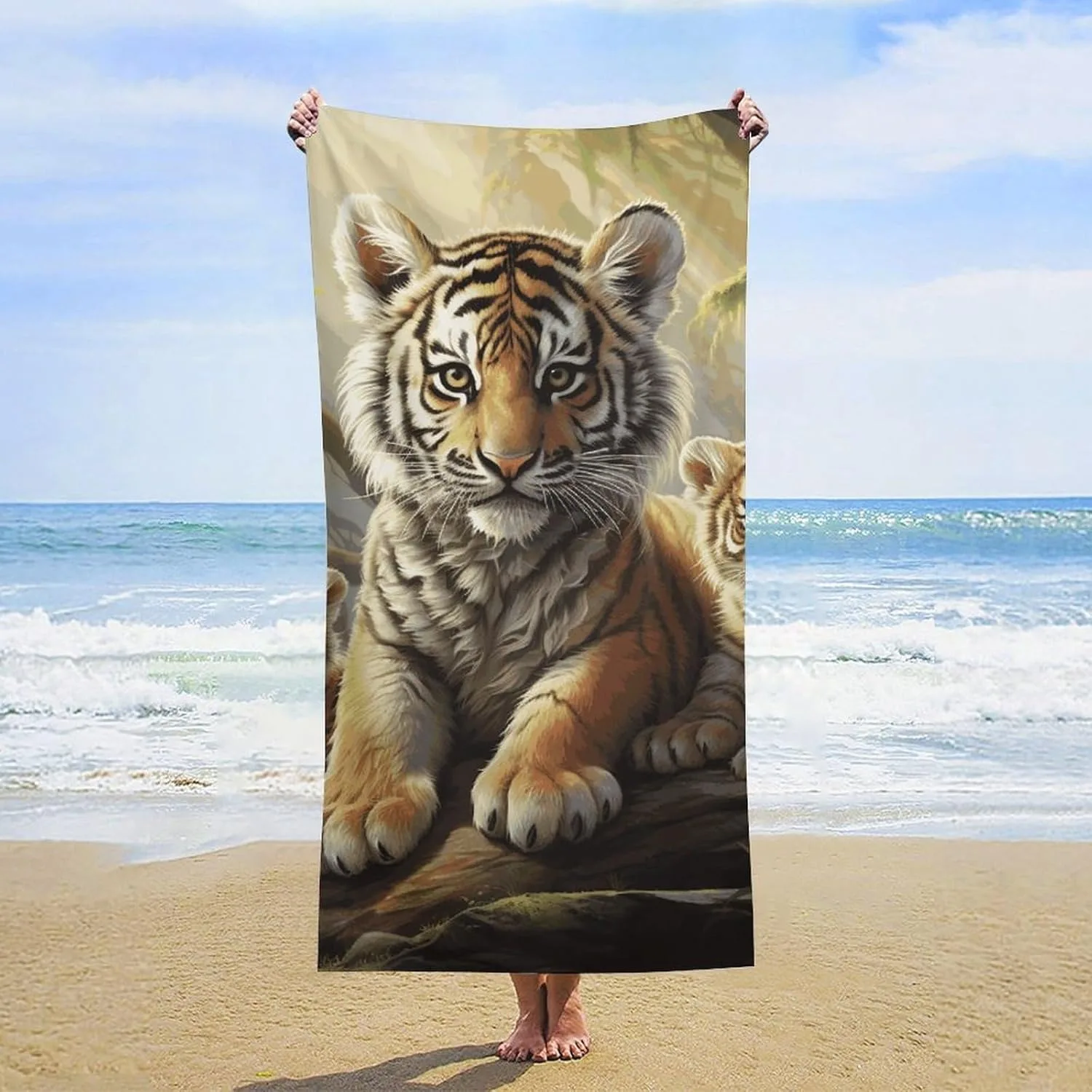 Cute Tiger pattern Beach Towel for Family stuff friend Gift Quick-Dry Sand free For Bath Yoga Tourism Beach Camping Swimming GYM