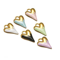 5pcs Stainless Steel Cute Enamel Heart Charms 17x25mm Gold Plated Base Pendant for DIY Jewelry Making Necklace Findings Supplies
