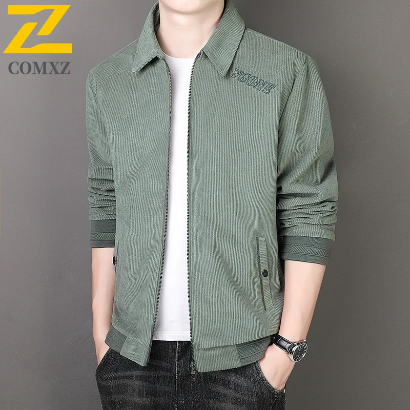 Autumn Corduroy Jacket Men's High-end Fashion Solid Color Comfortable Windproof Coat Male Clothing Casual Business Thin Jackets