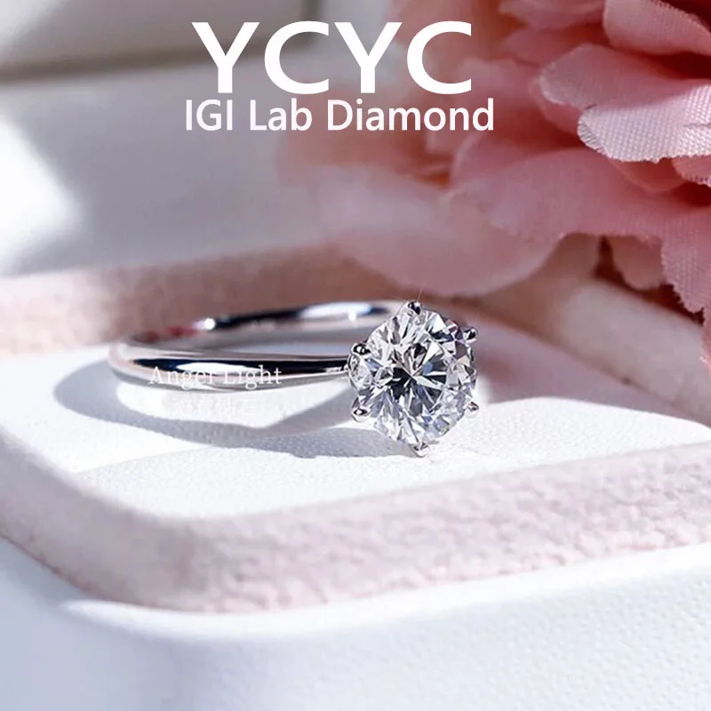 solid 18K White Gold ring Round Lab Grown Diamond Solitaire Engagement Ring 1 2 3 4 5 Ct DE VS-VVS  Wedding Ring For Lady 