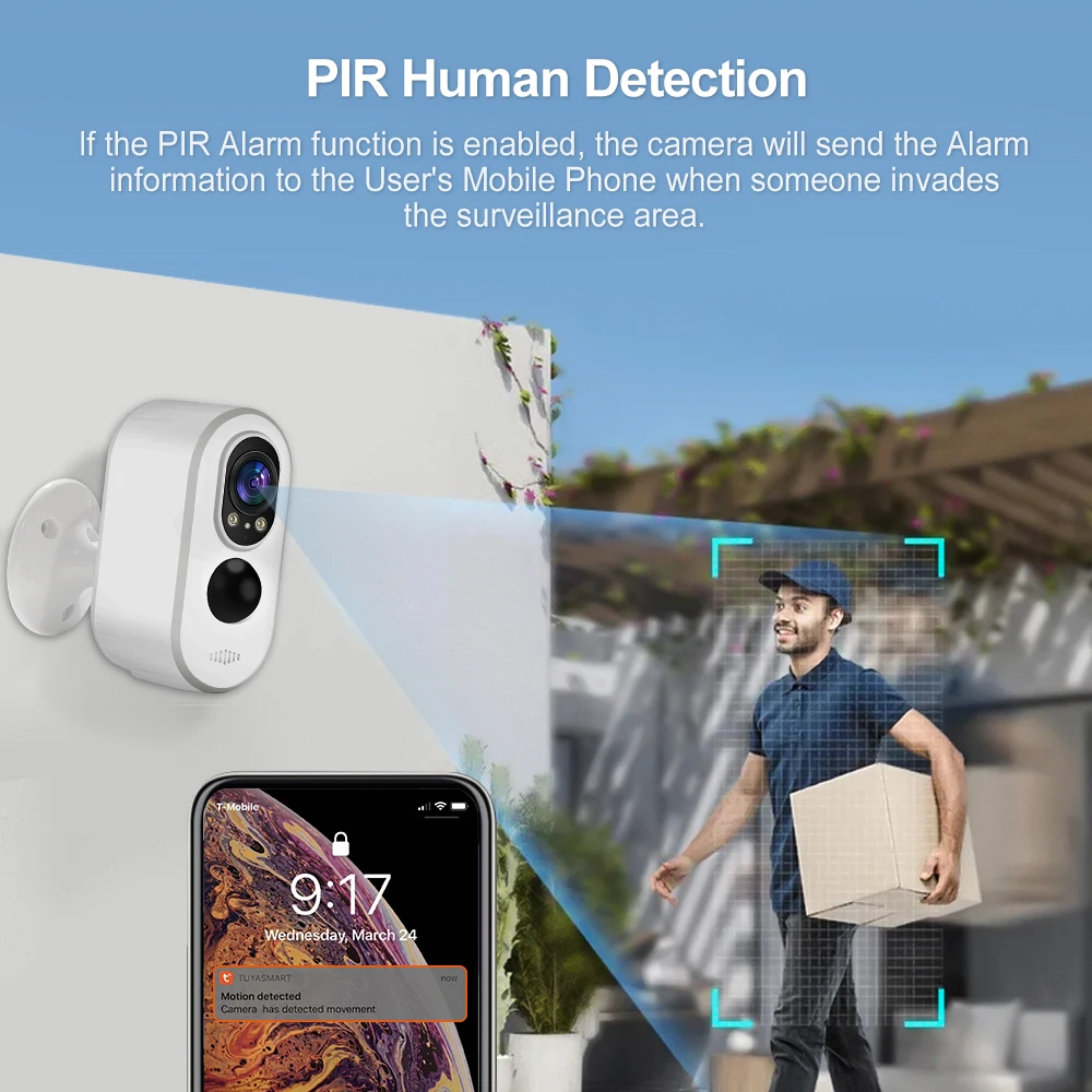 3MP 1296P Tuya APP Bluetooth Long Time Standby Low Comsunption Battery Power IP Camera AI Humanoid Motion Detection Baby Monitor