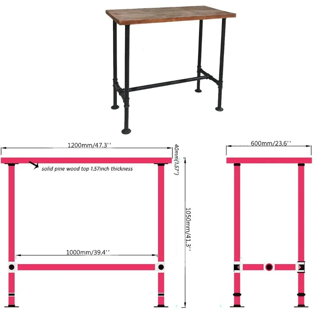 Pipa desain industri DIY meja makan Bar kasual, Meja Laptop Bar kayu Studio Modern & logam meja makan persegi panjang