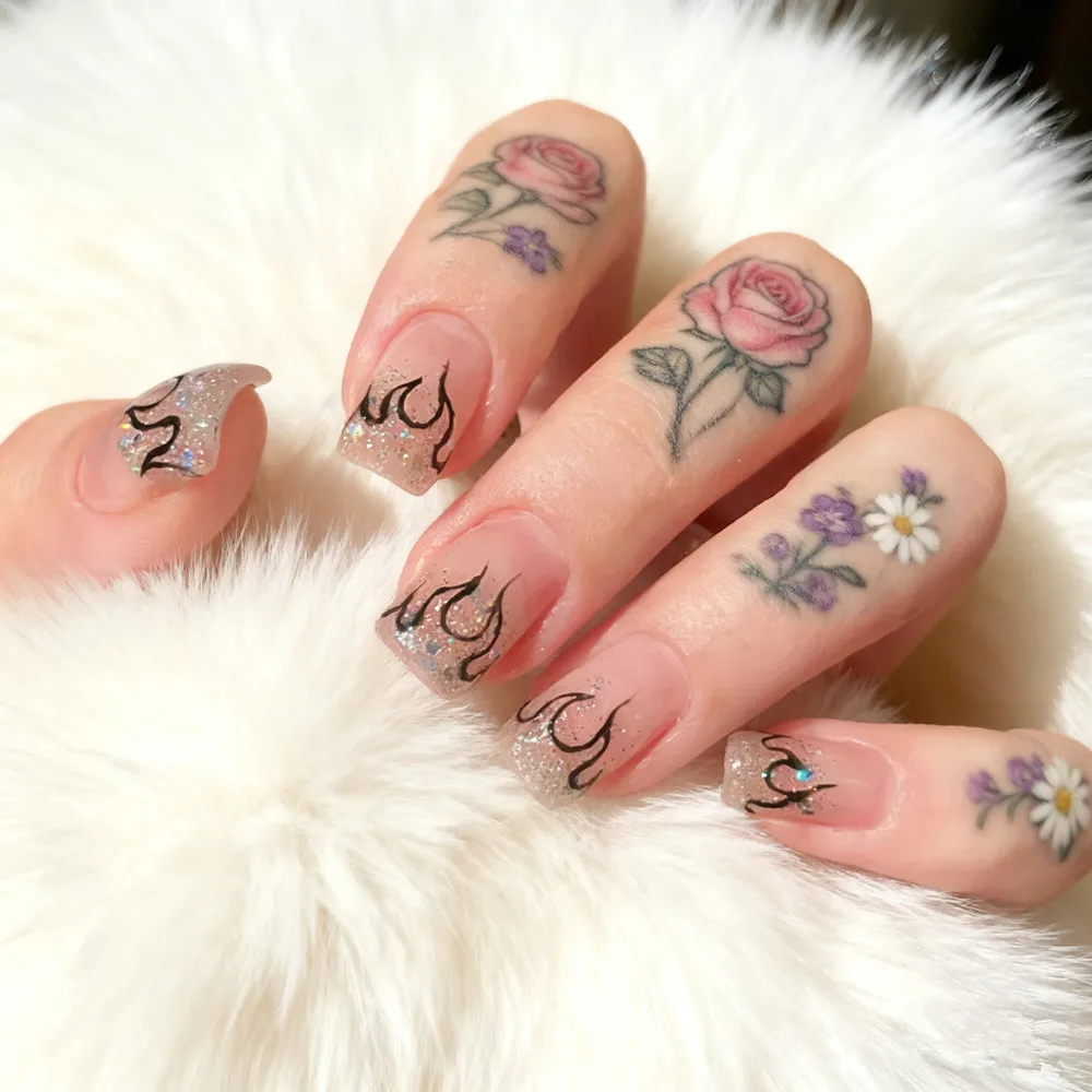 

24Pcs Clear Pink French Fake Nail With Glue Short Square Shaped Acrylic Nails Press Ons DIY Woman Finger Tips Manicure Accessory