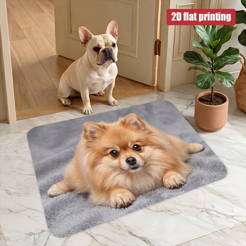 Premium 2D Printed Pomeranian Dog Portrait Doormat Rug Polyester Mat Indoor Outdoor Entrance Home Decor Gift Pet Lover Accessory