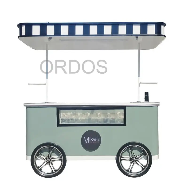 Factory Price  Refrigerated Ice Cream Gelato Popsicle Display Cart Trolley Van Street Hand Push Gelato Ice Cream Cart