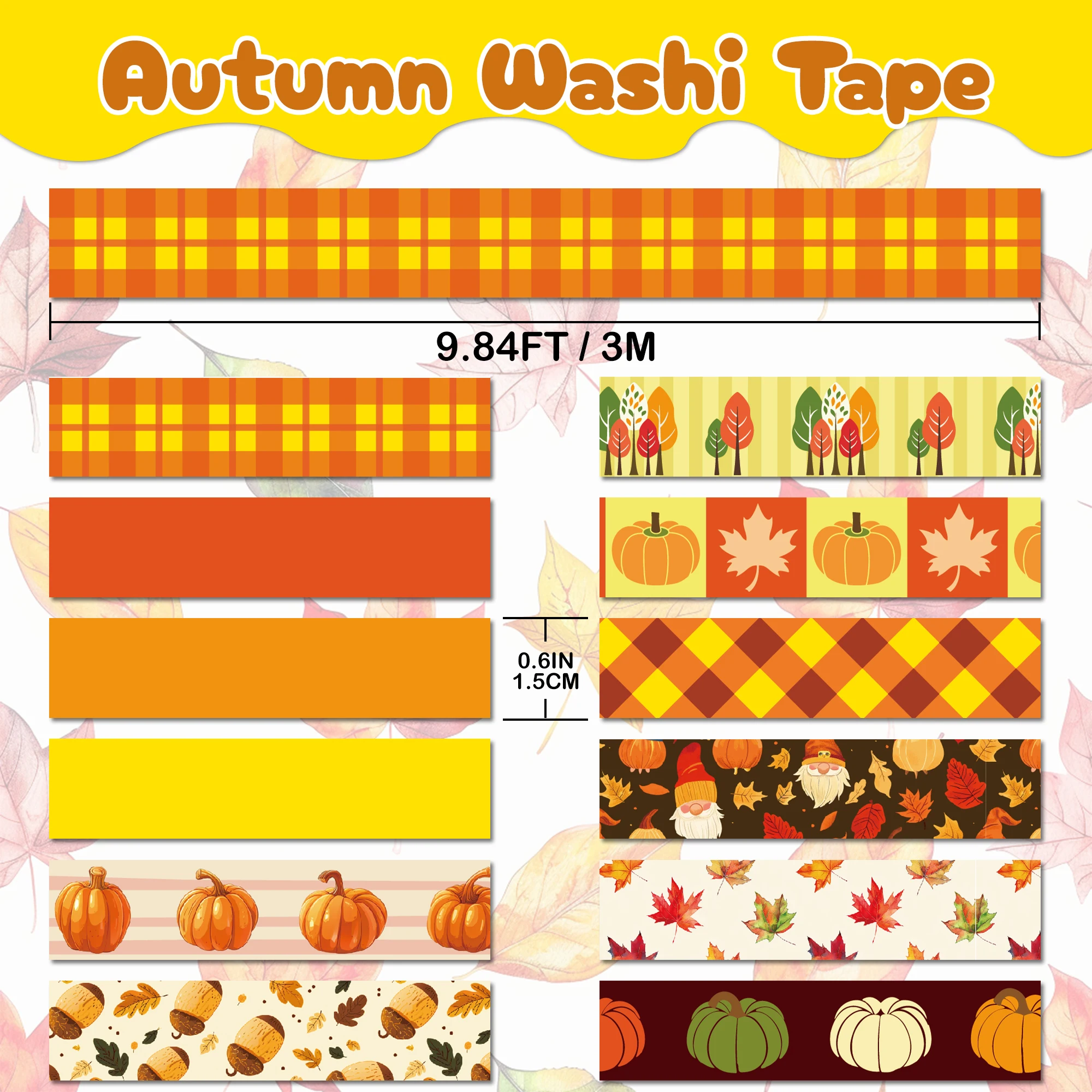 Imagem -02 - Washi Tape Conjunto para Journaling Suprimentos Outono Fita Decorativa Autumn Pumpkin Maple Leaves Thanksgiving Tape 12 Rolls