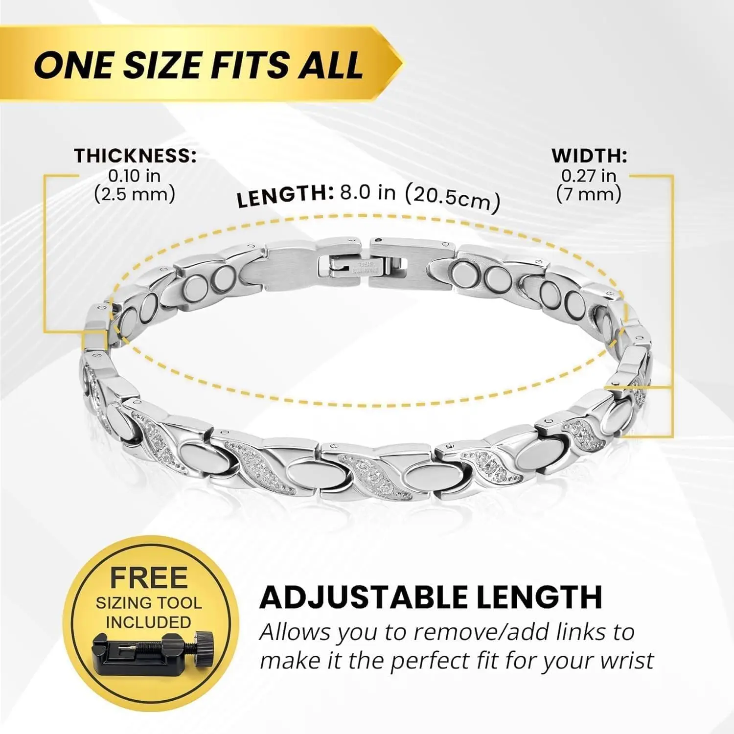 Titanium Steel Zirconia Crystals Bracelet Stainless Steel Hematite Magnetic Link Bracelets for Women