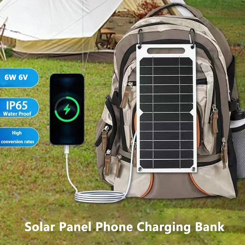 Solar Panel 6W 6V With USB For Power Bank Climbing Outdoor Hiking Camping Travel Phone Charging Backpack Solar Plate Charger