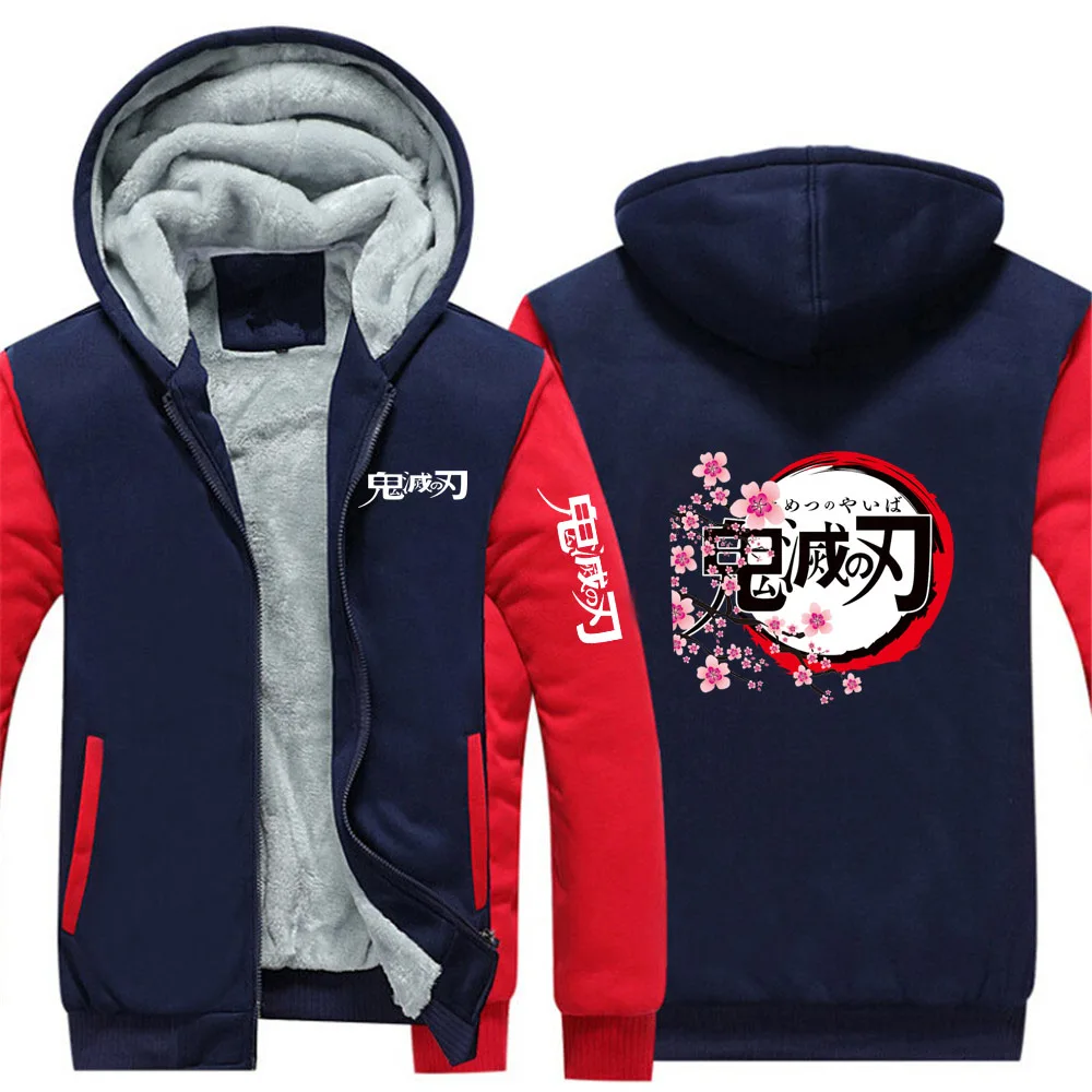 Anime Demon Slayer 2025 New Men Zip Up Hoodies Casual Fleece Sweatshirt Half Dome Full Zip Hooded Thicken Warm Coat Jacket view 3